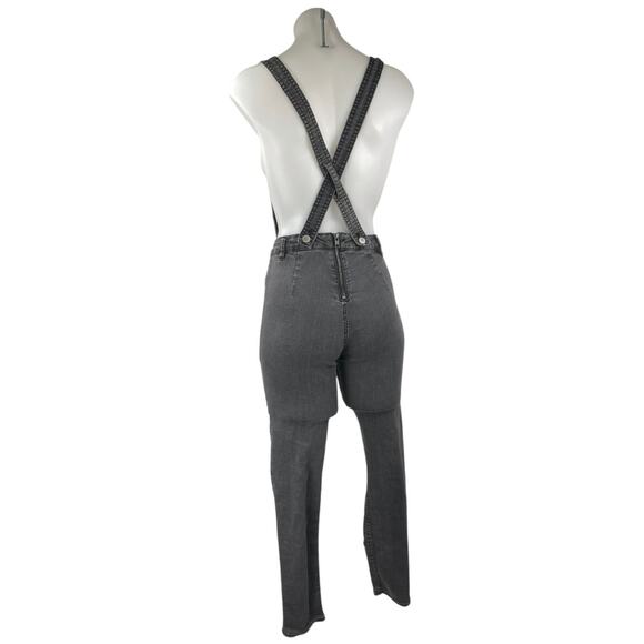 H&M Divided Black Sleeveless Ankle Zip Skinny Denim Jeans Overalls Jumpsuit Sz 4 - Picture 2 of 4
